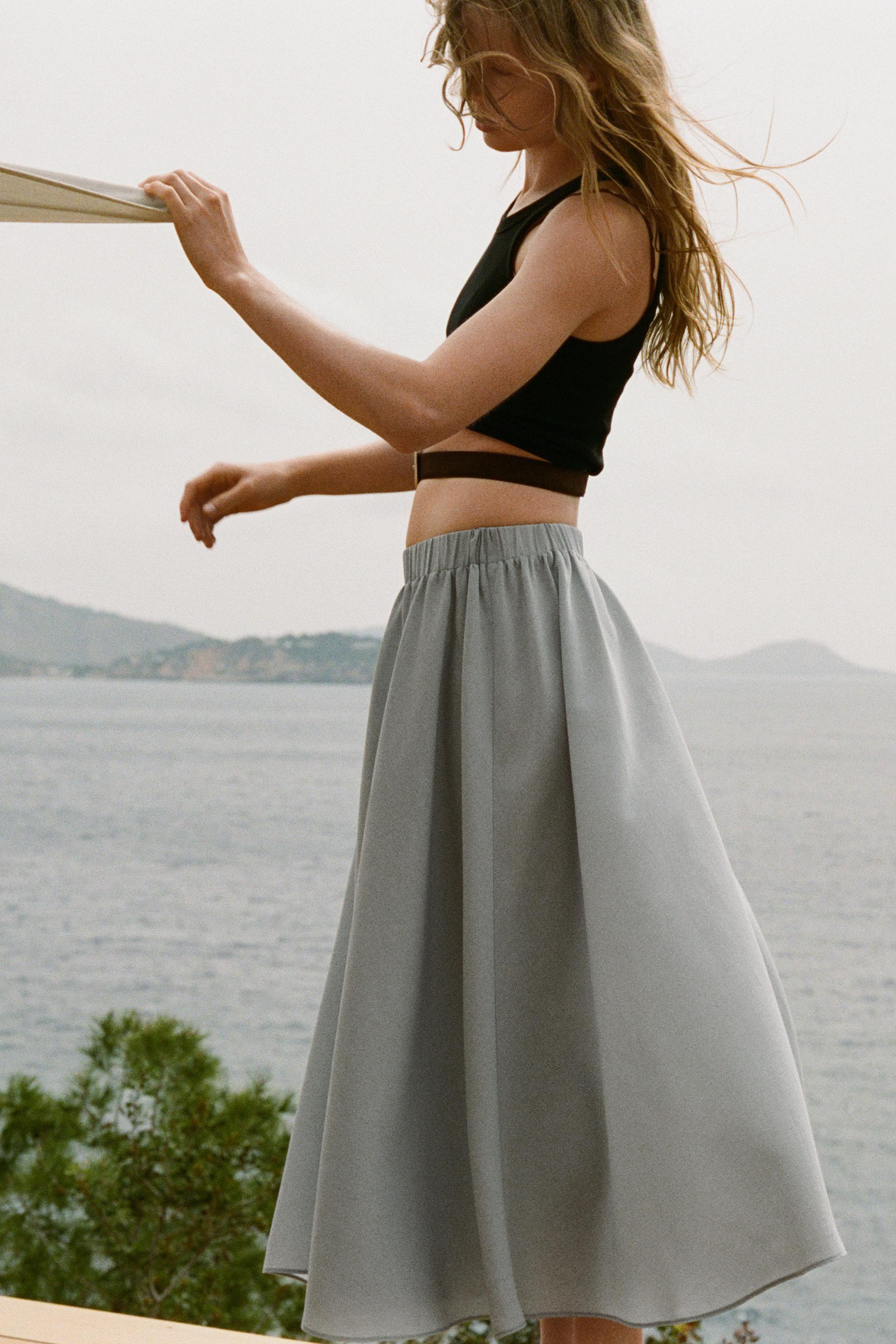 VOLUMINOUS FLOWY MIDI SKIRT - Blue gray | ZARA United States