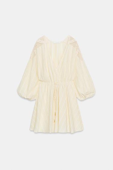 ROBE COURTE BIMATIÈRE CROCHET - Écru moyen de Zara - Image 6