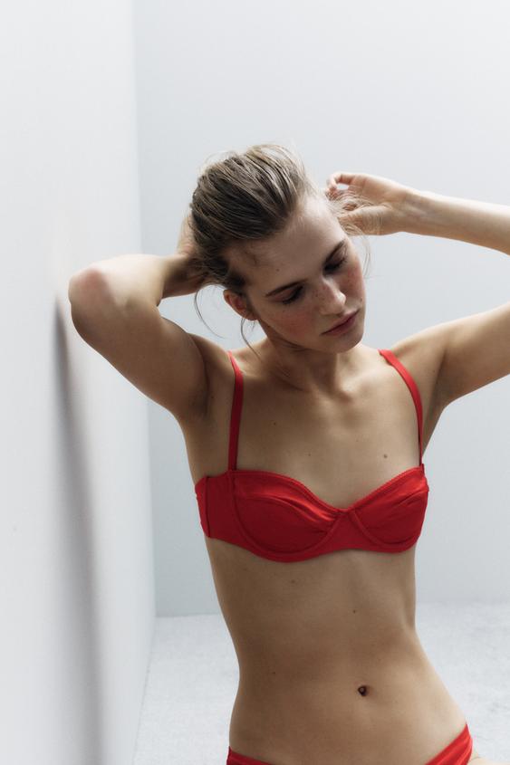 Zara Red Satin Corset Crop Top Lace up back