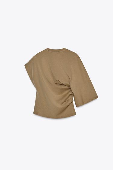 T-SHIRT ASYMÉTRIQUE DÉLAVÉ - Marron foncé de Zara - Image 9