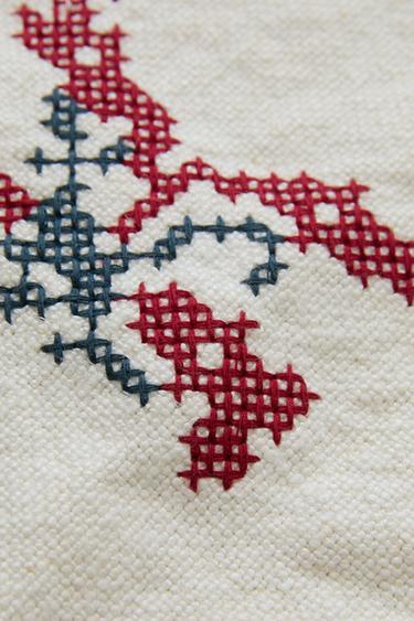 LETTER K EMBROIDERED LINEN CUSHION — Ecru 2