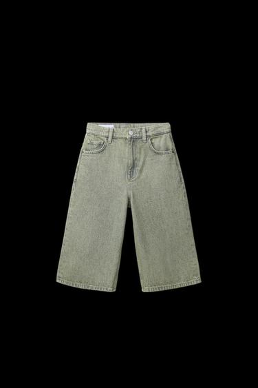 Zara WASHED EFFECT LONG DENIM SHORTS - Green / Blue - Image 0