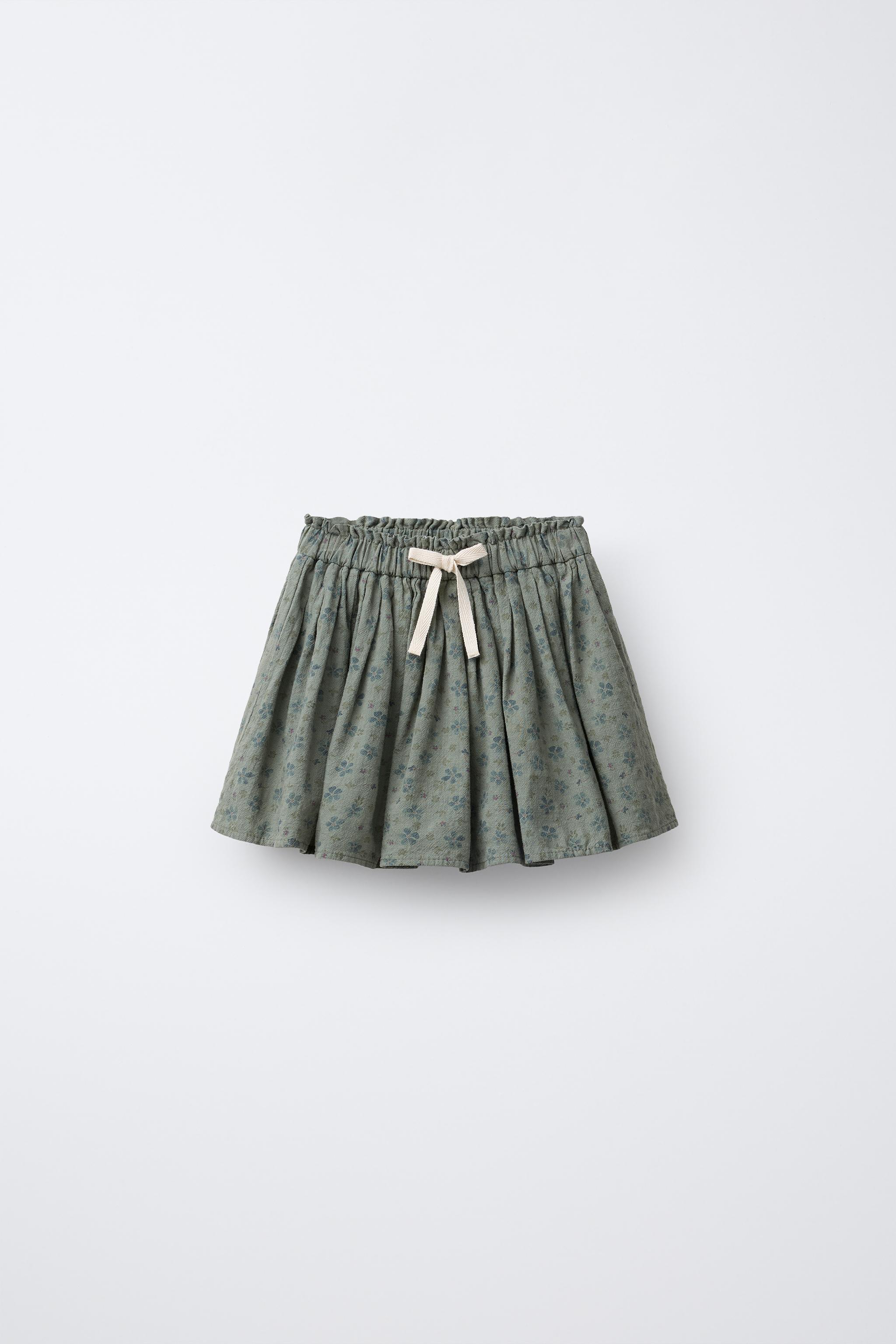 JUPE-SHORT STRUCTURÉE À FLEURS Vert gris ZARA France
