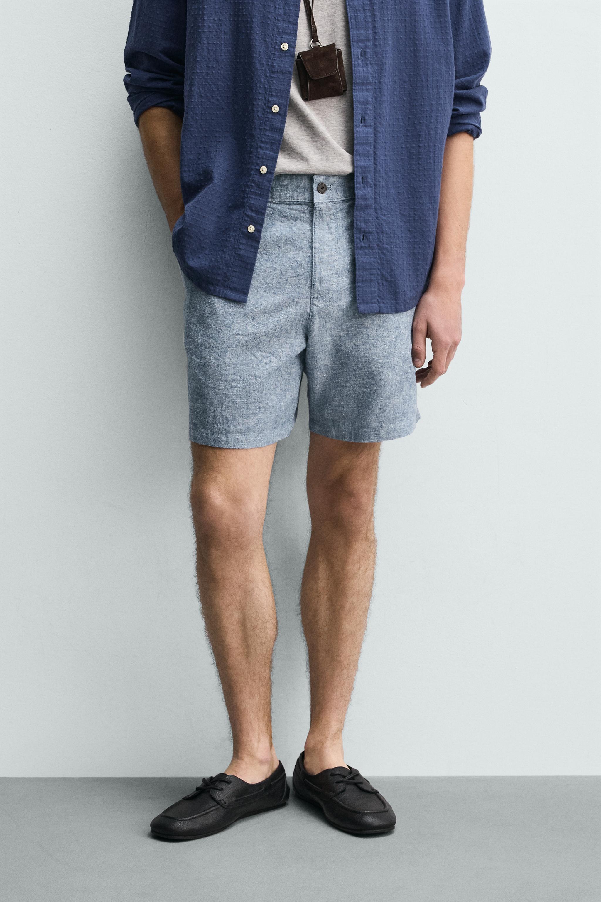 STRUCTURED REGULAR FIT SHORTS — Blue / White