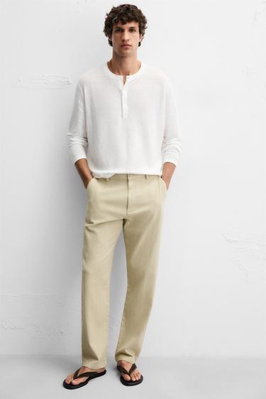 TEXTURED CHINO TROUSERS - Light khaki by Zara