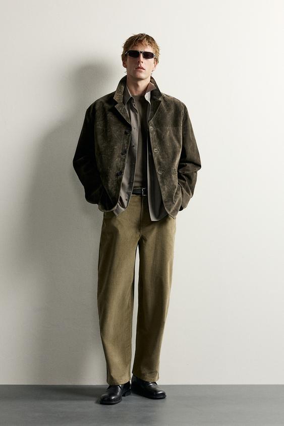 BLAZER DE COURO SUEDE - Caqui da Zara - Imagem 0