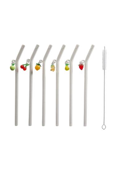 PACK OF FRUIT BOROSILICATE GLASS STRAWS (PACK OF 6) - Red by Zara