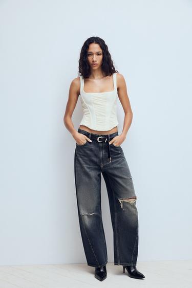 Zara COMBINATION TULLE CORSET TOP - Oyster-white