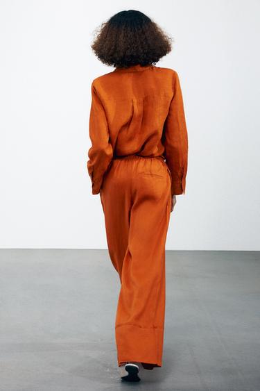 ZW COLLECTION 100% LINEN PALAZZO TROUSERS - Dark orange by Zara - Image 2