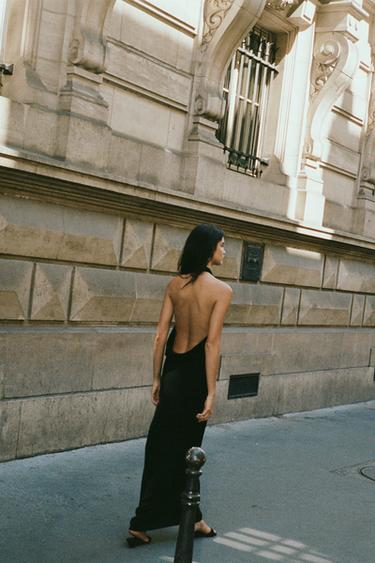 Zara FLOWY DRAPED MIDI DRESS - Black