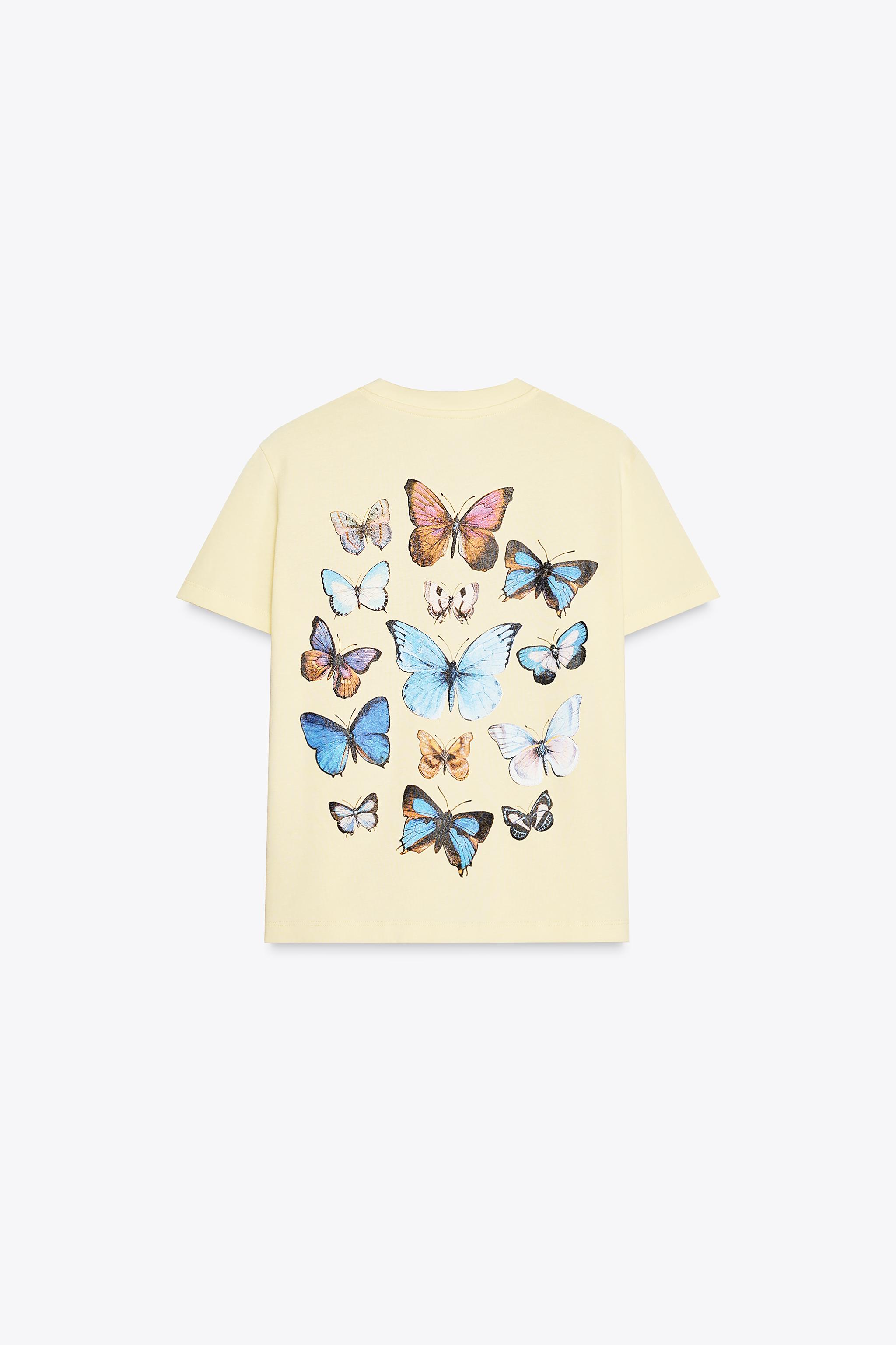 MARIAN ELLIS ROWAN BUTTERFLY PRINT T-SHIRT - Yellow | ZARA