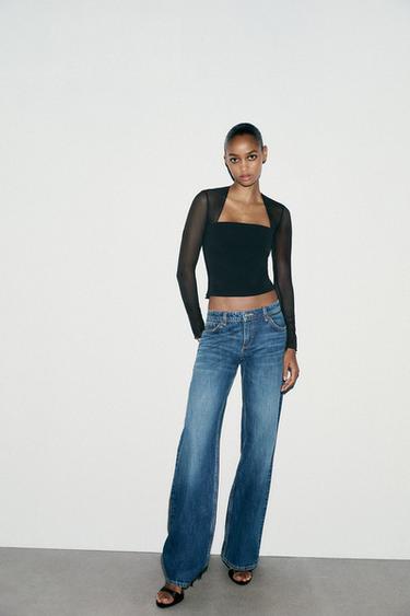 Zara FITTED COMBINATION TULLE TOP - Black - Image 0