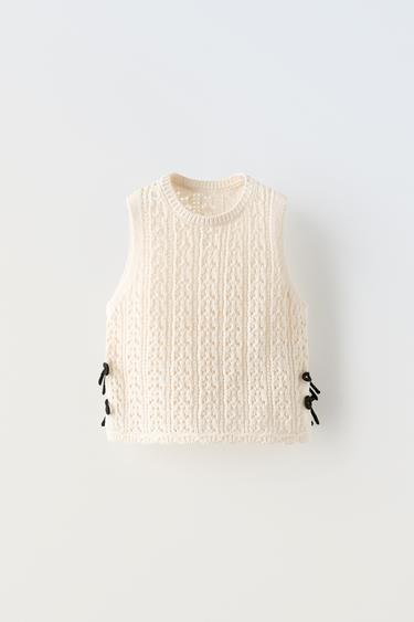 Zara CROCHET BOW TOP - Ecru