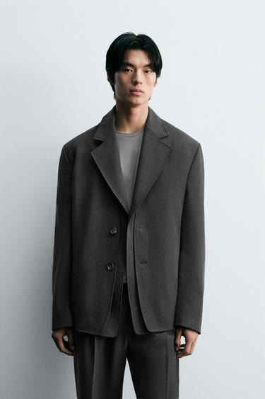 DETACHABLE LAPEL SUIT BLAZER - Grey marl by Zara