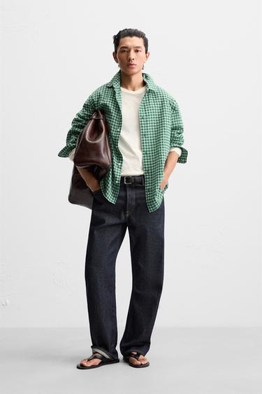 TEXTURED CHECK SHIRT - Green / Ecru by Zara - Image 0