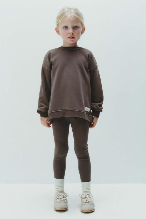 Zara Baby Girls Knit Leggings Brown Pull-on Cuffed Kids Size 3-6M