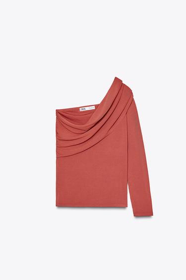 Zara DRAPED KNIT ASYMMETRIC TOP - Terracotta - Image 0