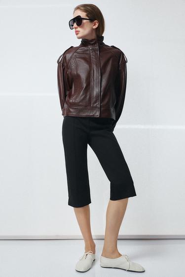 100% LEATHER BOMBER JACKET ZW COLLECTION LIMITED EDITION - Burgundy by Zara