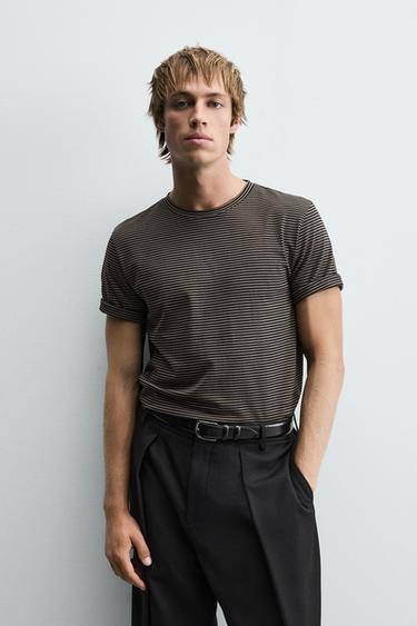 CAMISETA SLIM FIT - Preto / Marrom da Zara