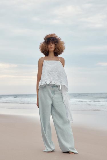 ZW COLLECTION HIGH-WAIST PALAZZO JEANS - Light blue by Zara