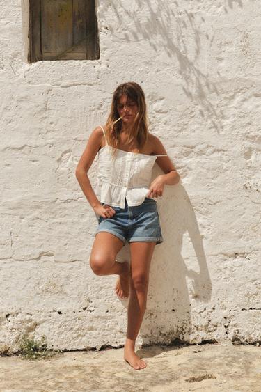 HIGH-WAIST MOM FIT TRF BERMUDA SHORTS - Blue by Zara