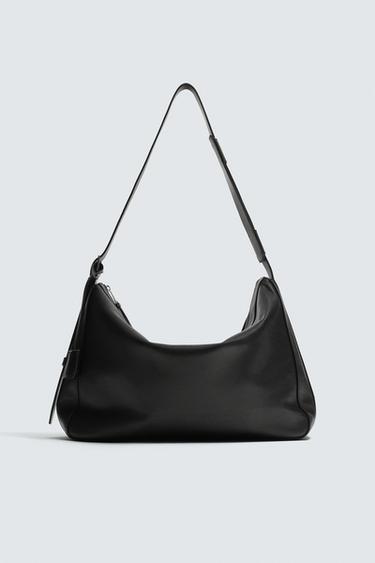 Zara LEATHER SHOULDER BAG - Black
