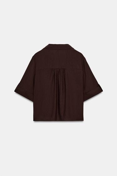 SHORT SLEEVE FLOWING SHIRT - Dark brown by Zara