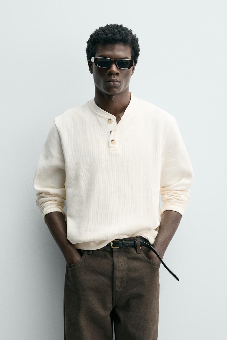 ZARA TEXTURED HENLEY T-SHIRT