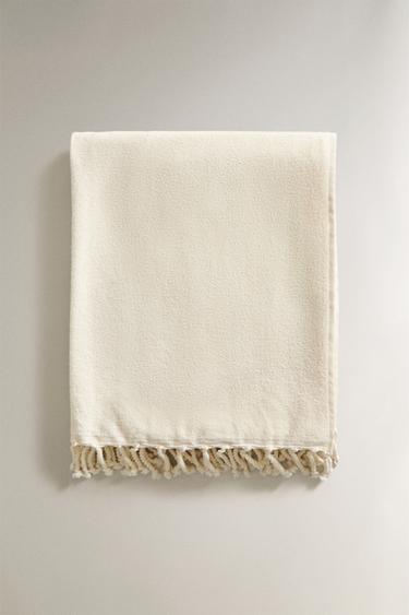 FRINGED COTTON BEACH TOWEL - Ivory by Zara - Image 1