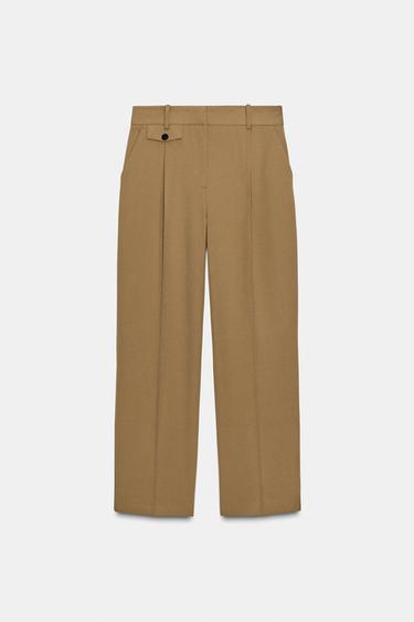 PANTALÓN RECTO PINZAS - Tostado de Zara