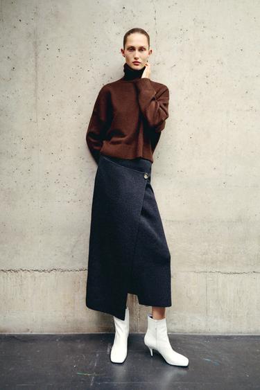 FALDA MIDI PAREO PUNTO - Gris oscuro de Zara