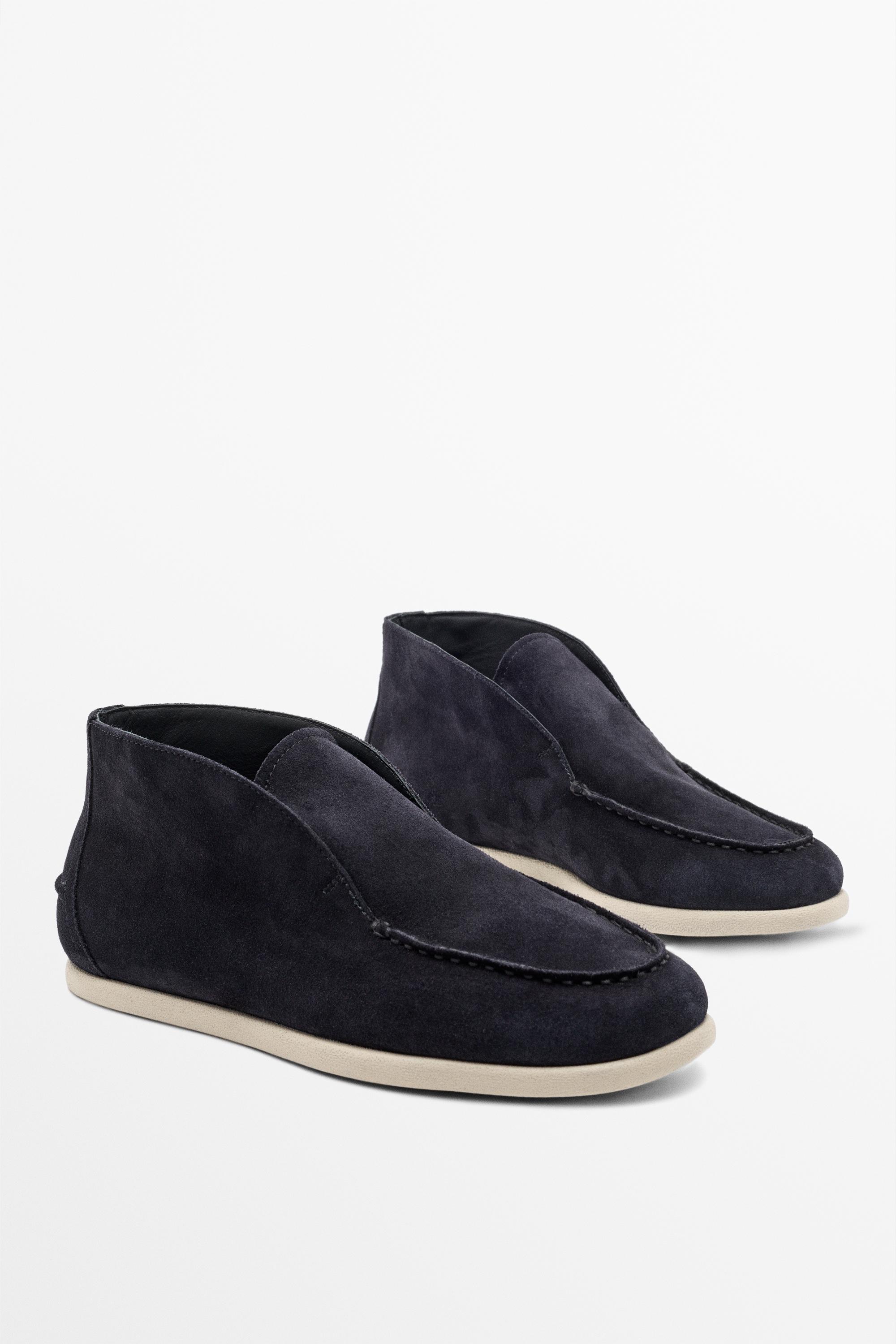 Split suede leather ankle loafer — Navy Blue
