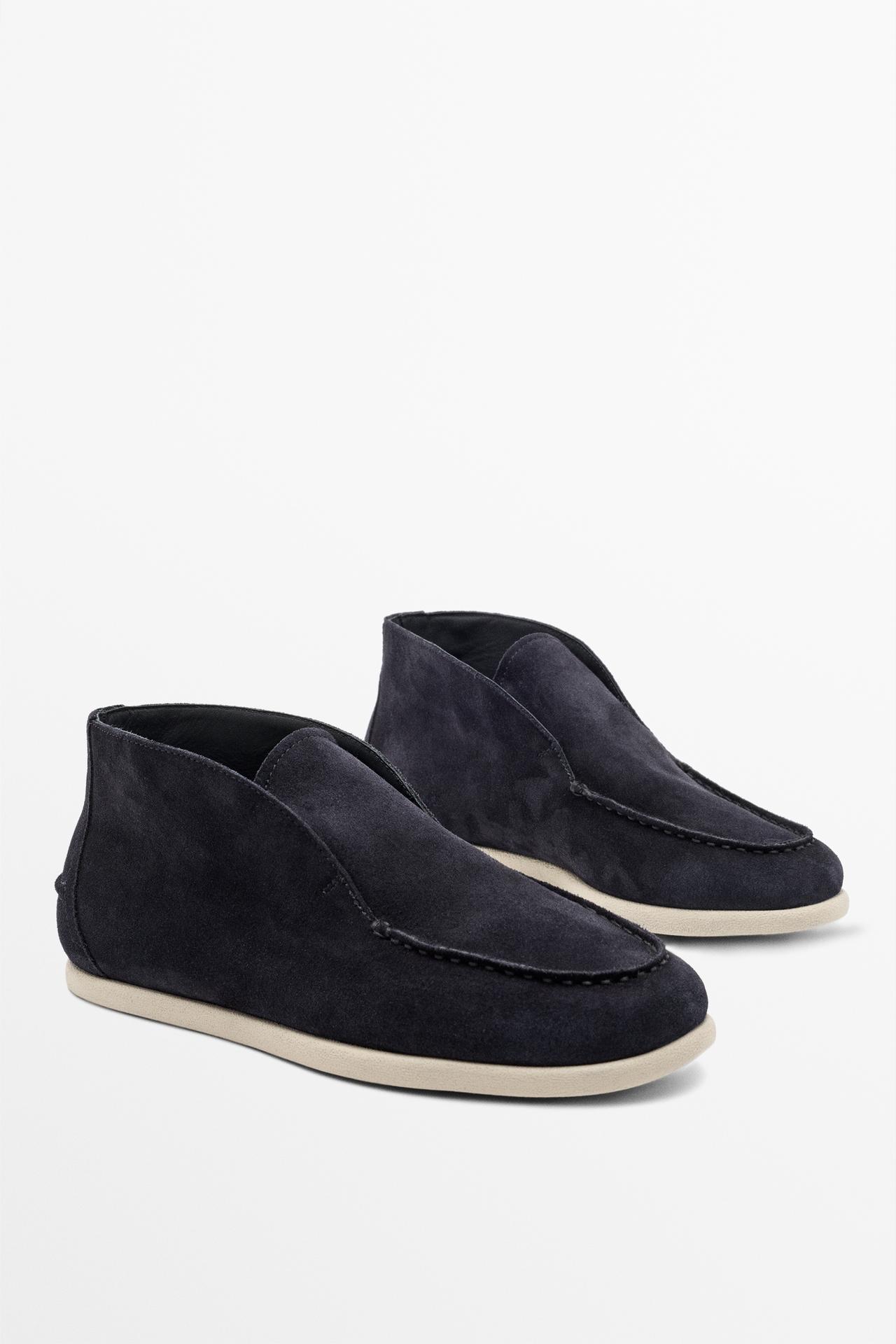 Split suede leather bootie loafer — Navy Blue