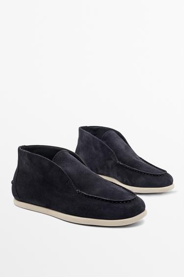 Split suede leather bootie loafer — Navy Blue 2