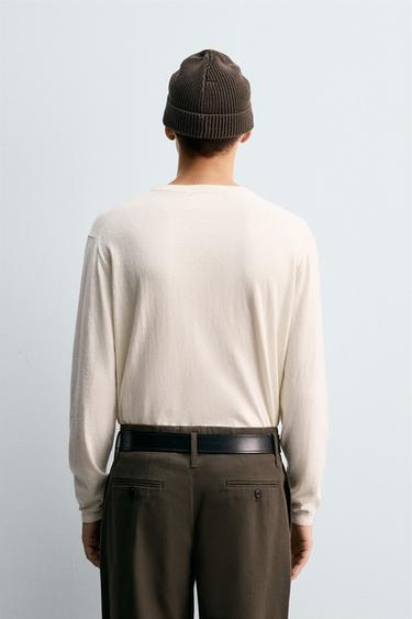COTTON-CASHMERE BUTTON NECK SWEATER - Ecru by Zara - Image 2