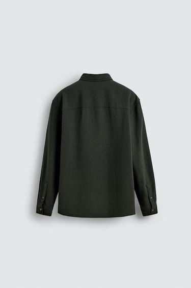 Zara TEXTURED CHECKERED SHIRT - Dark green