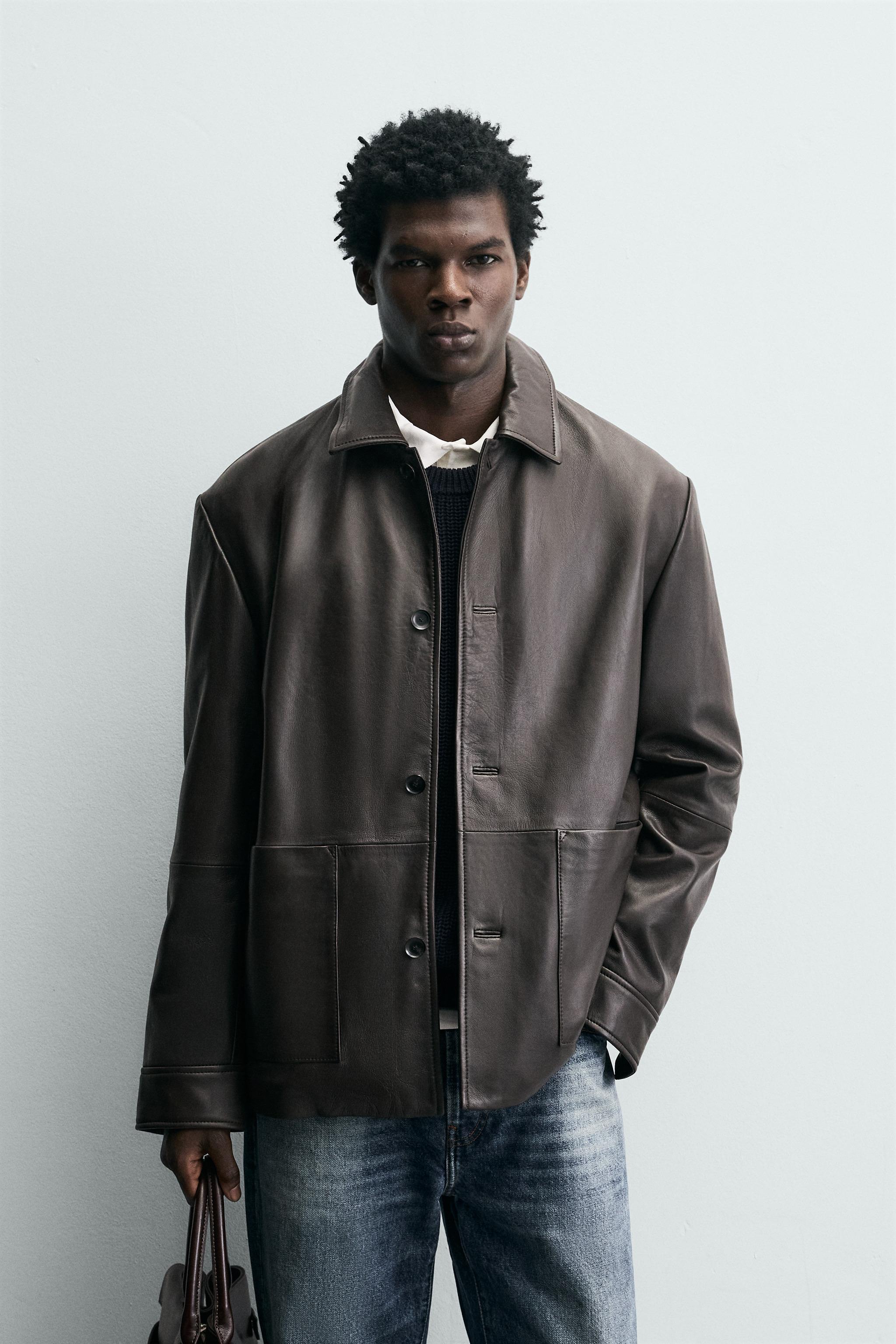 BLOUSON EN CUIR À POCHES