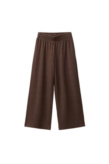 بنطلون WIDE LEG ناعم الملمس - بني الخاص بـ Zara