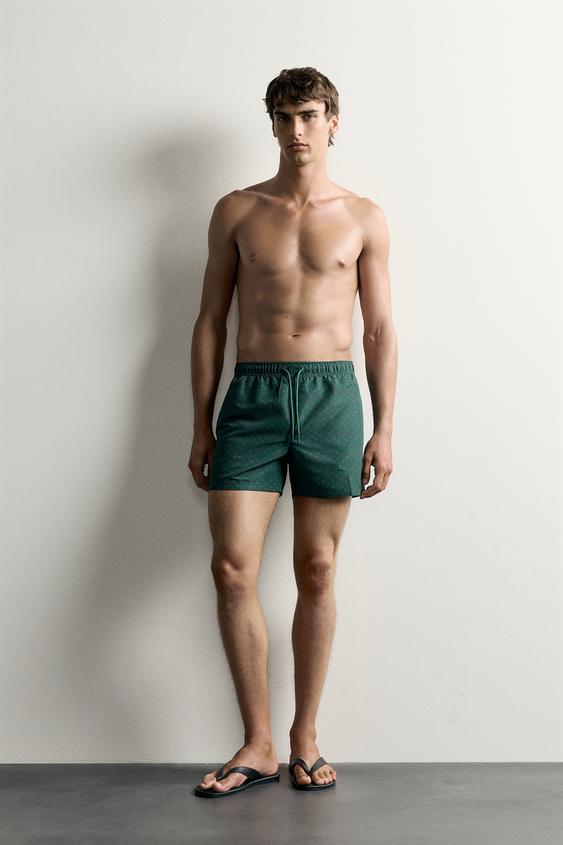 GEOMETRIC PRINT MID-LENGTH SWIMMING TRUNKS - Bottle green by Zara - Image 0