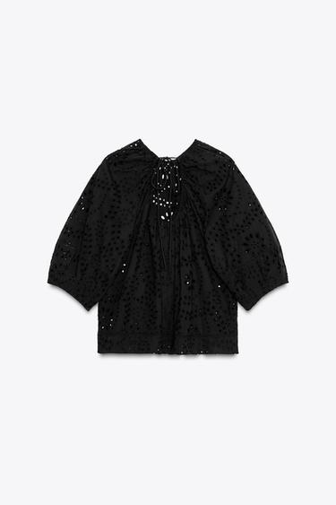 BLOUSE BRODERIES PERFORÉES ZW COLLECTION - Noir de Zara - Image 5