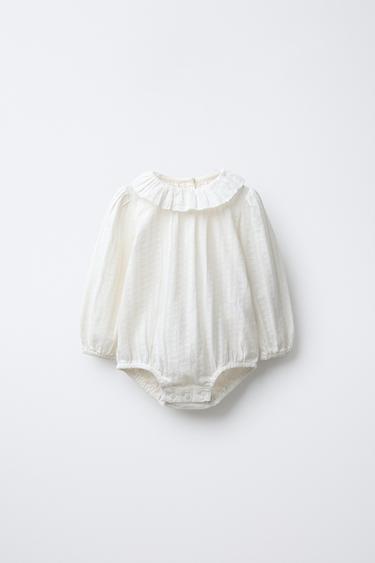 EMBROIDERED BODYSUIT WITH FAGOTING - Ecru by Zara