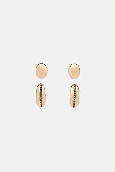 PACK OF BUTTON AND RHINESTONE HOOP EARRINGS - Golden by Zara