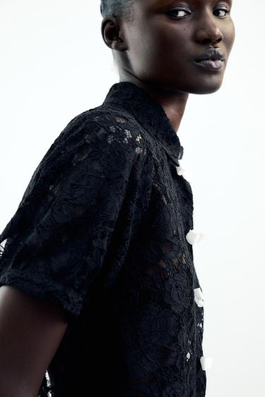 LACE SHIRT WITH BOWS - Black by Zara - Image 3