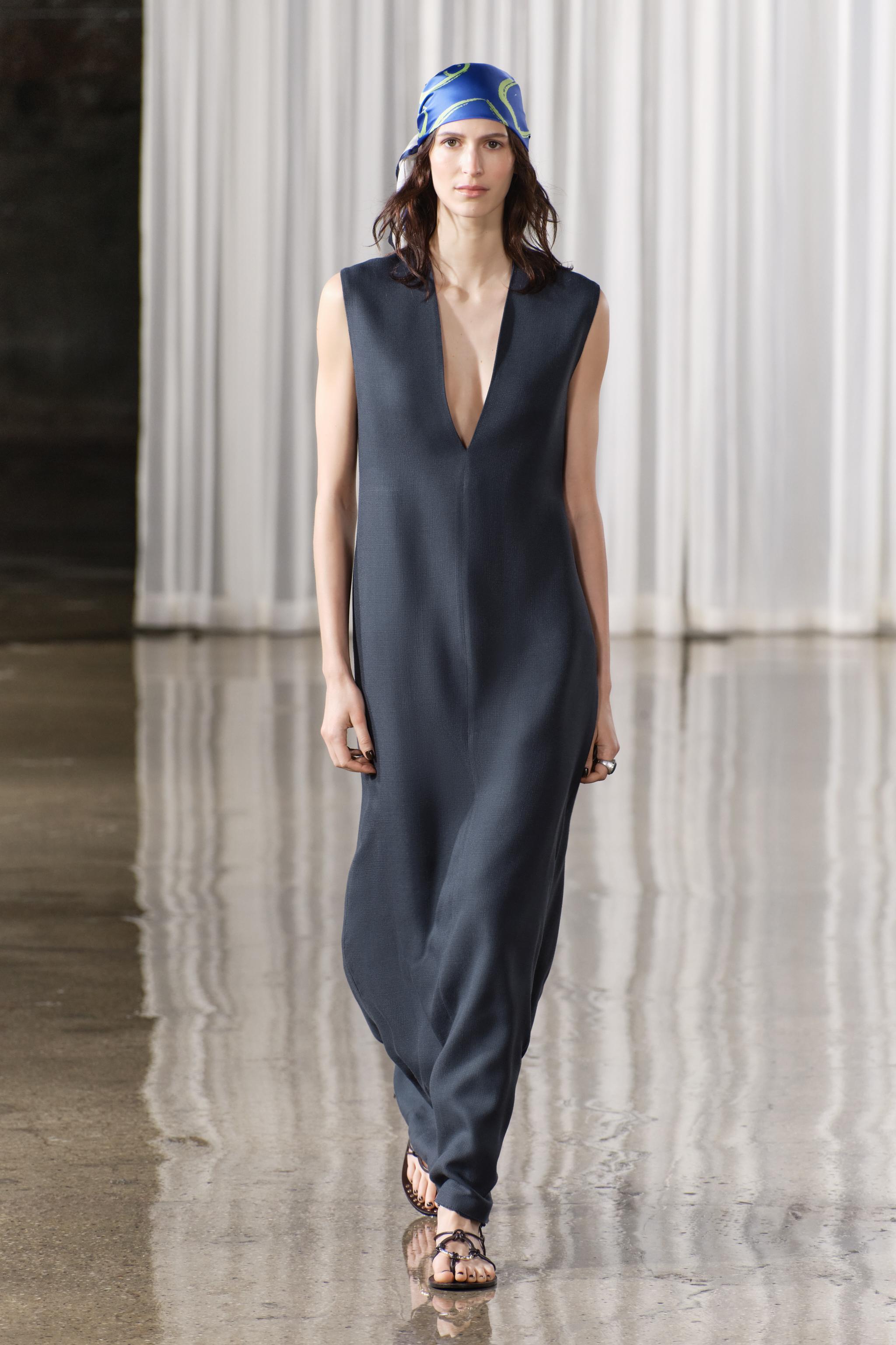 LONG V-NECK DRESS ZW COLLECTION - Blue / Indigo | ZARA United States