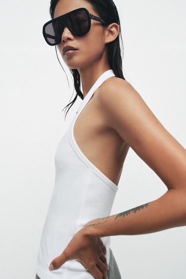 TOP HALTER CÔTELÉ - Blanc de Zara - Image 1