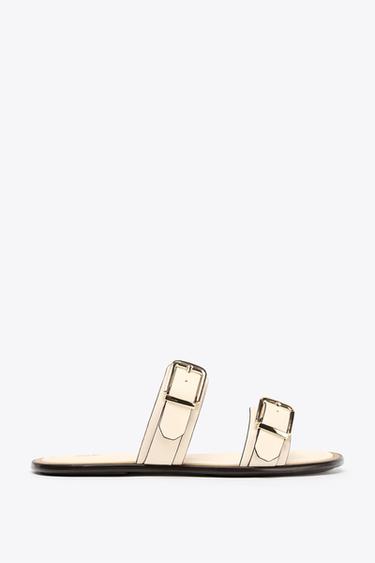 DOUBLE-STRAP FLAT SANDALS - Ecru White by Zara