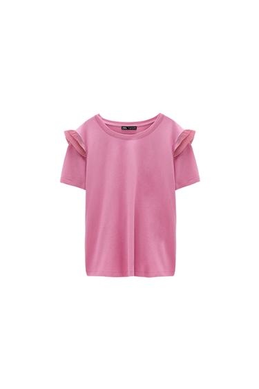 T-SHIRT WITH PLEATED RUFFLE TRIMS