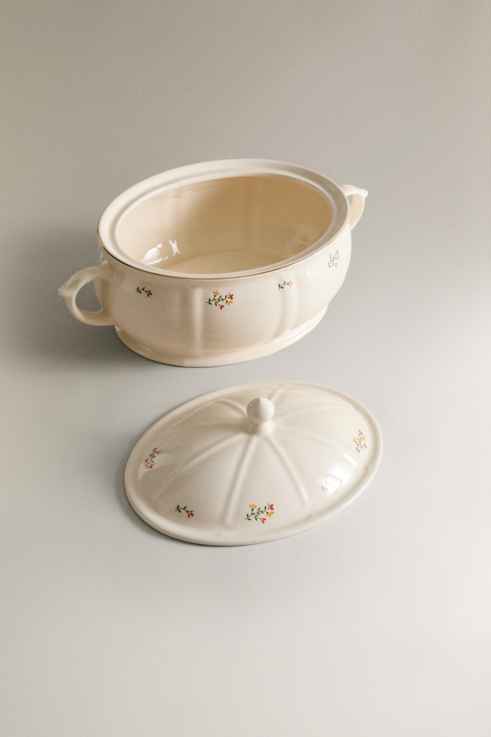 FLORAL PORCELAIN TUREEN — Cream
