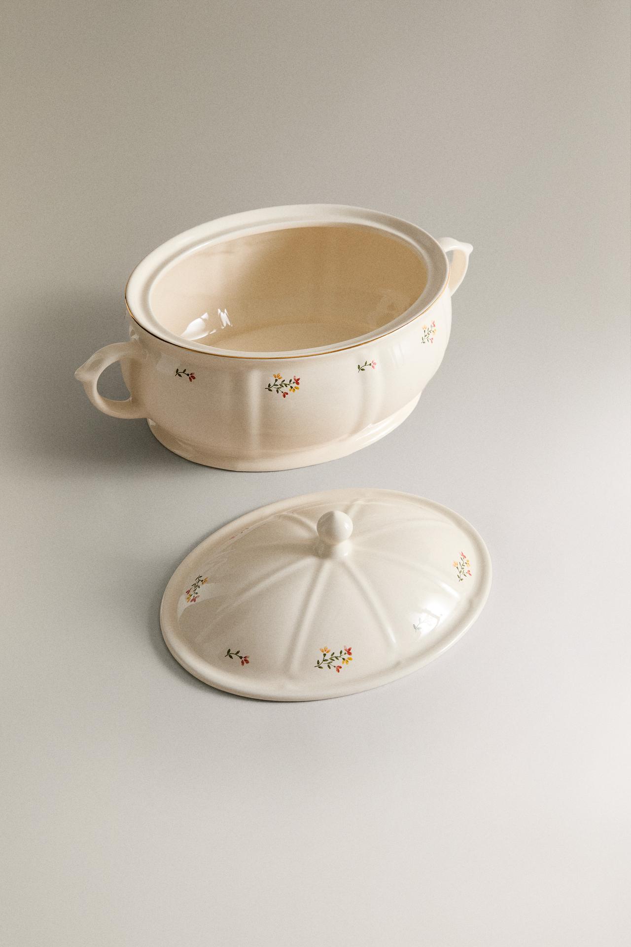 FLORAL PORCELAIN TUREEN — Cream