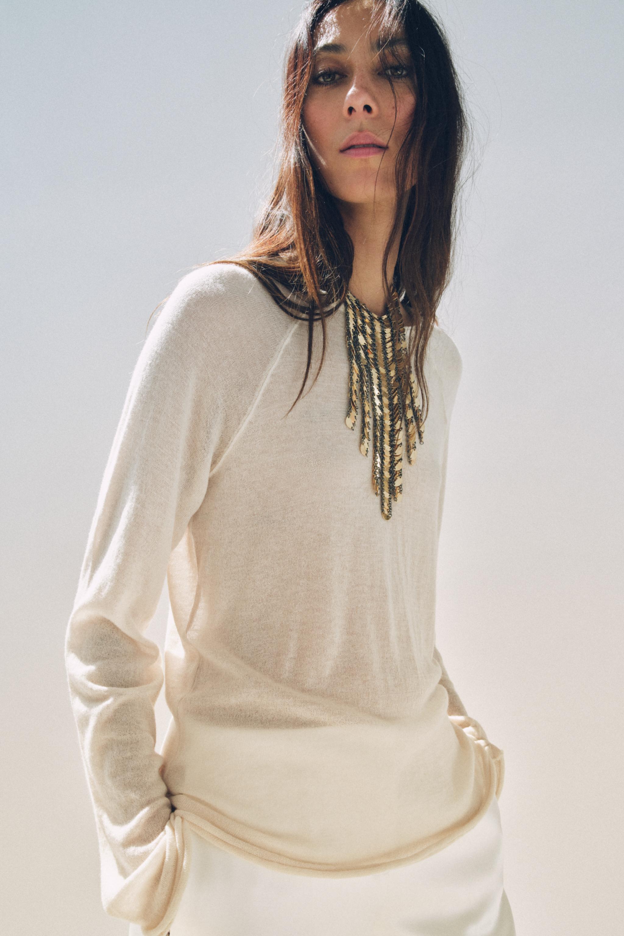 ウール混ロングスリーブTシャツ - エクリュ | ZARA Japan / 日本